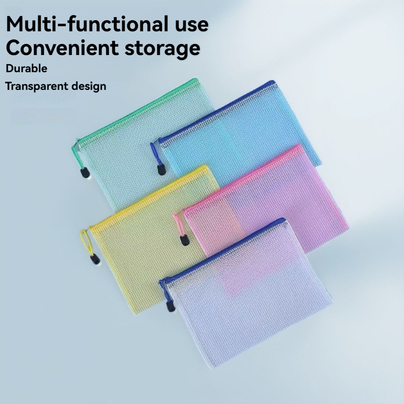 Portfolio Folder Zip - 5PCS Stationery Storage Folder File Mesh